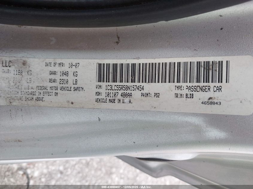 2008 Chrysler Sebring Touring VIN: 1C3LC55R58N157454 Lot: 43860457