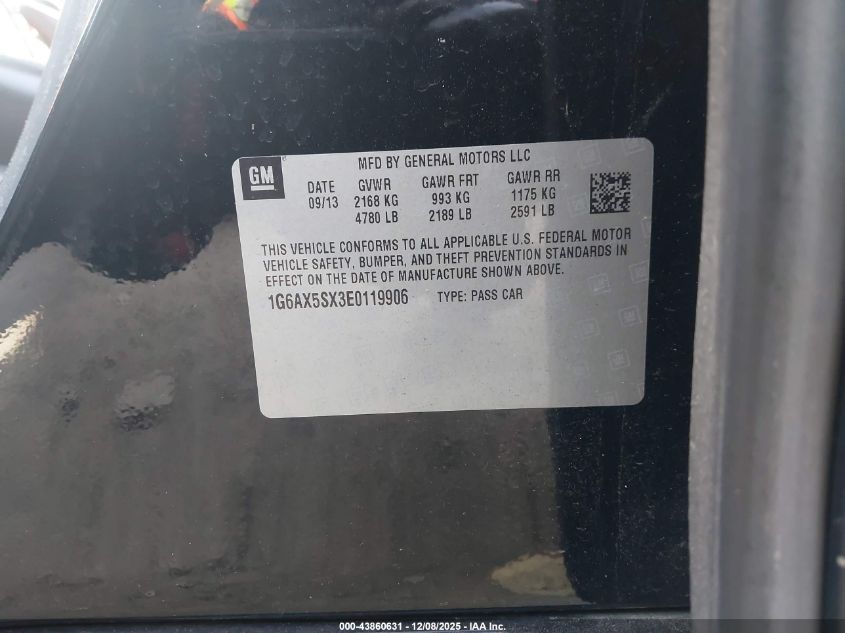 2014 Cadillac Cts Luxury VIN: 1G6AX5SX3E0119906 Lot: 43860631