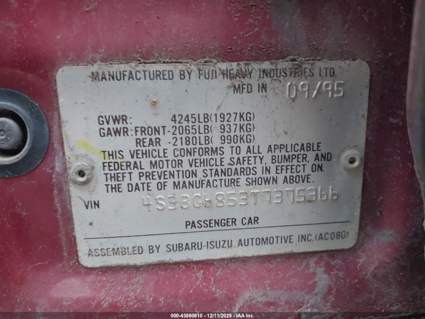 1996 Subaru Legacy Outback VIN: 4S3BG6853T7375366 Lot: 43860810