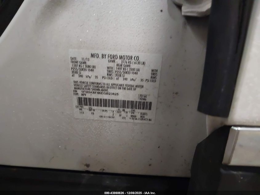 2014 Ford Explorer Limited VIN: 1FM5K8F86EGB23825 Lot: 43860826