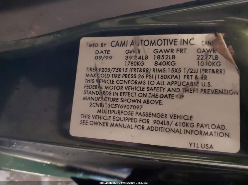 2000 Chevrolet Tracker Hard Top VIN: 2CNBJ13C5Y6907097 Lot: 43860876