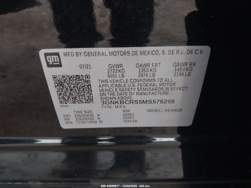 2021 Chevrolet Blazer Fwd 2Lt VIN: 3GNKBCRS5MS576259 Lot: 43860917