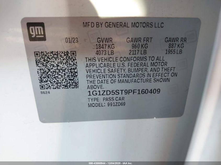 2023 Chevrolet Malibu Fwd 1Lt VIN: 1G1ZD5ST9PF160409 Lot: 43860944