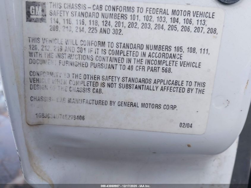 2004 Chevrolet Silverado 3500 Chassis VIN: 1GBJC34U74E279406 Lot: 43860987