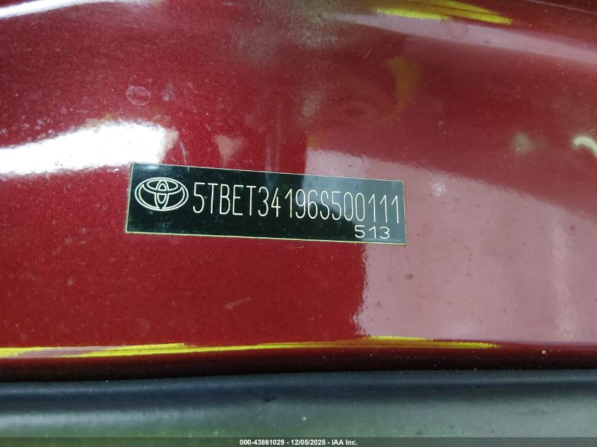 2006 Toyota Tundra Sr5 V8 VIN: 5TBET34196S500111 Lot: 43861029