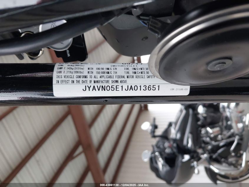 2018 Yamaha Xvs950 Cu/Cuc VIN: JYAVN05E1JA013651 Lot: 43861138