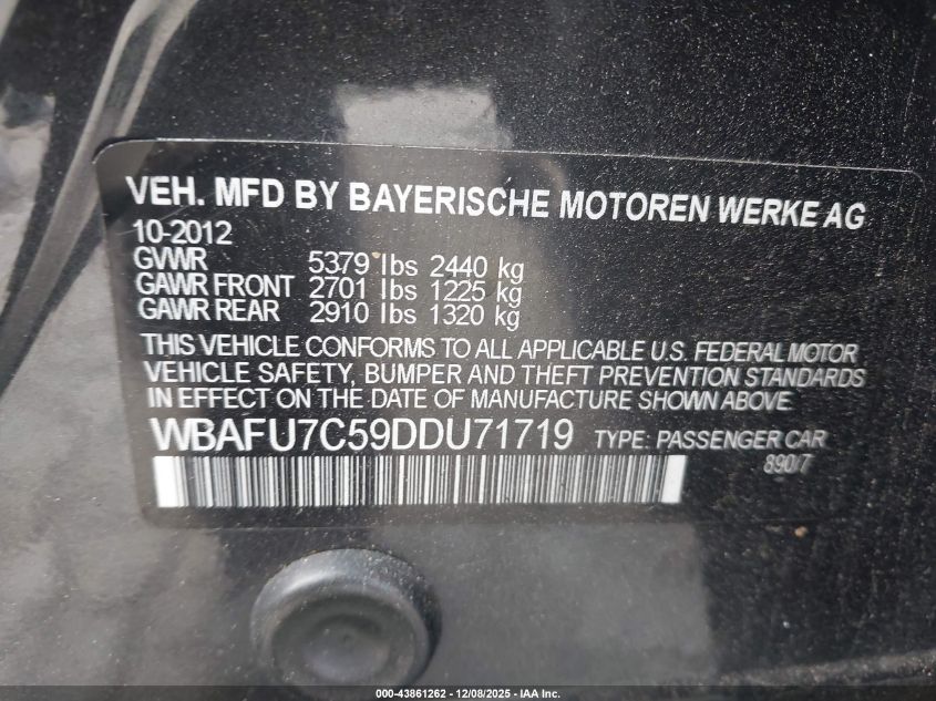 2013 BMW 535I xDrive VIN: WBAFU7C59DDU71719 Lot: 43861262