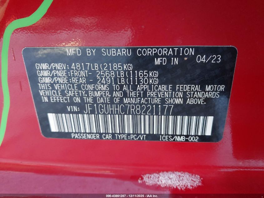 2024 Subaru Impreza Rs 5-Door VIN: JF1GUHHC7R8221177 Lot: 43861287