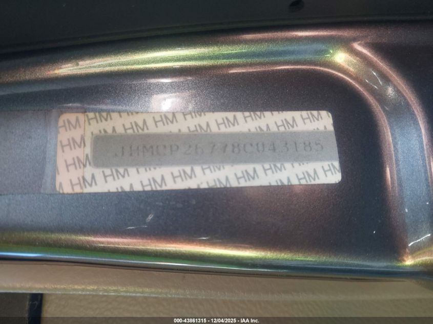 2008 Honda Accord 2.4 Ex VIN: JHMCP26778C043185 Lot: 43861315