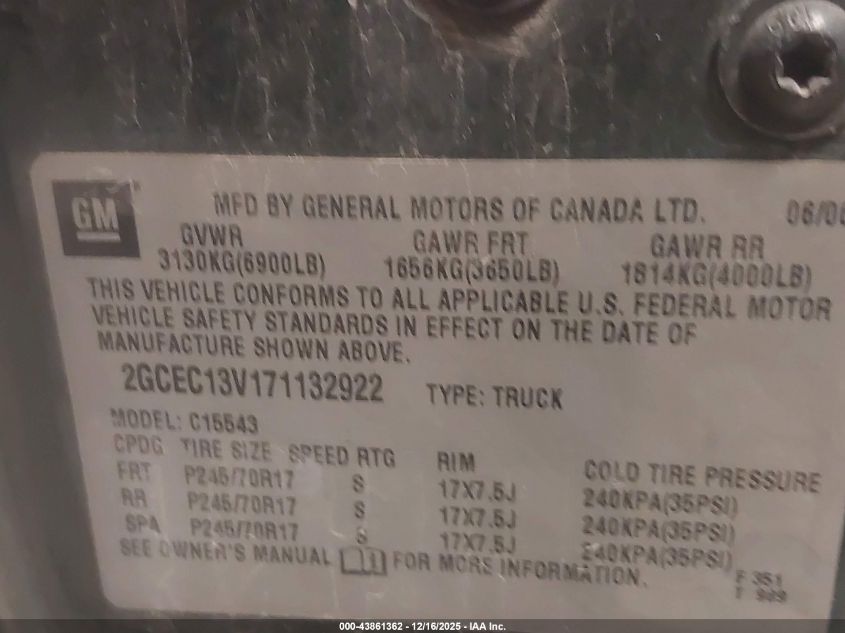 2007 Chevrolet Silverado 1500 Classic Ls VIN: 2GCEC13V171132922 Lot: 43861362