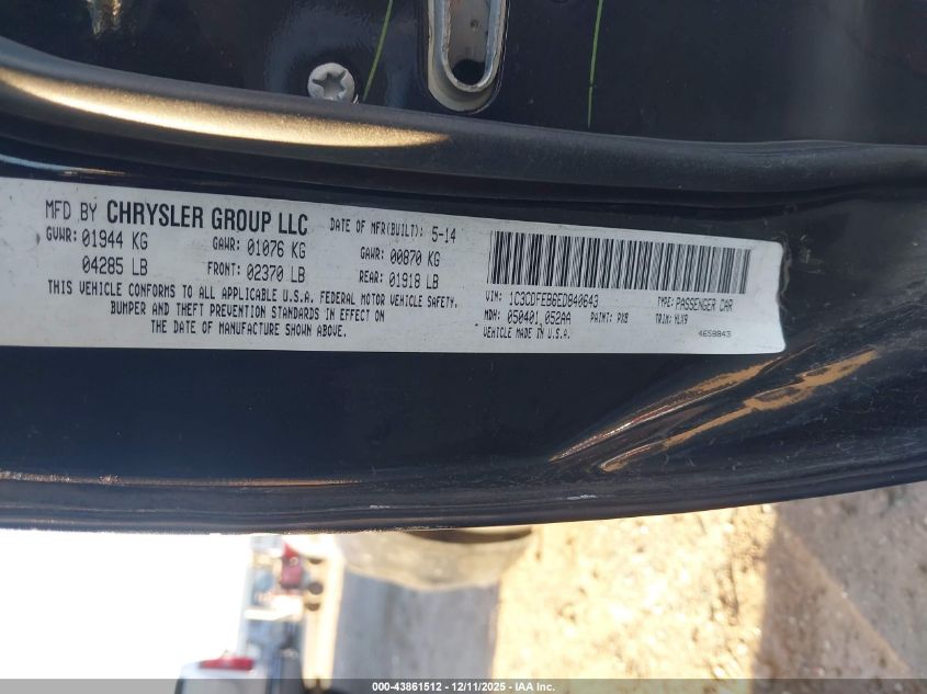 2014 Dodge Dart Gt VIN: 1C3CDFEB6ED840643 Lot: 43861512