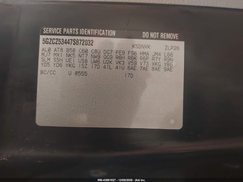 2007 Saturn Vue V6 VIN: 5GZCZ53447S872032 Lot: 43861527