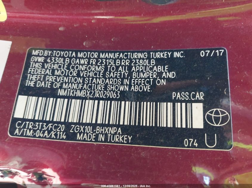 2018 Toyota C-Hr Xle VIN: NMTKHMBX2JR029063 Lot: 43861561