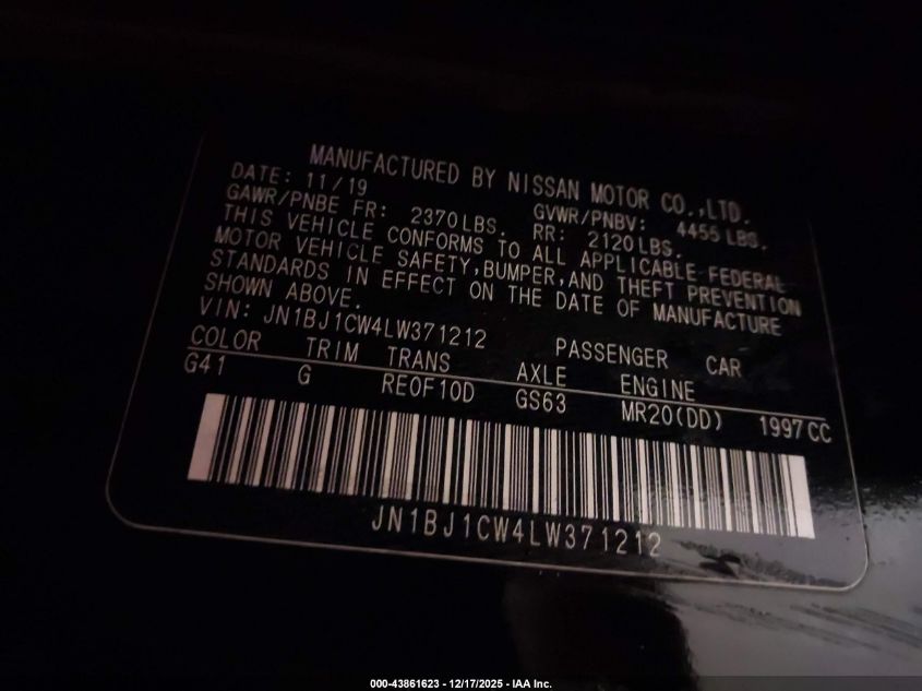 2020 Nissan Rogue Sport S Awd Xtronic Cvt VIN: JN1BJ1CW4LW371212 Lot: 43861623