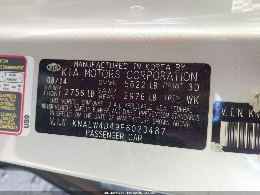 2015 Kia K900 Luxury VIN: KNALW4D49F6023487 Lot: 43861701