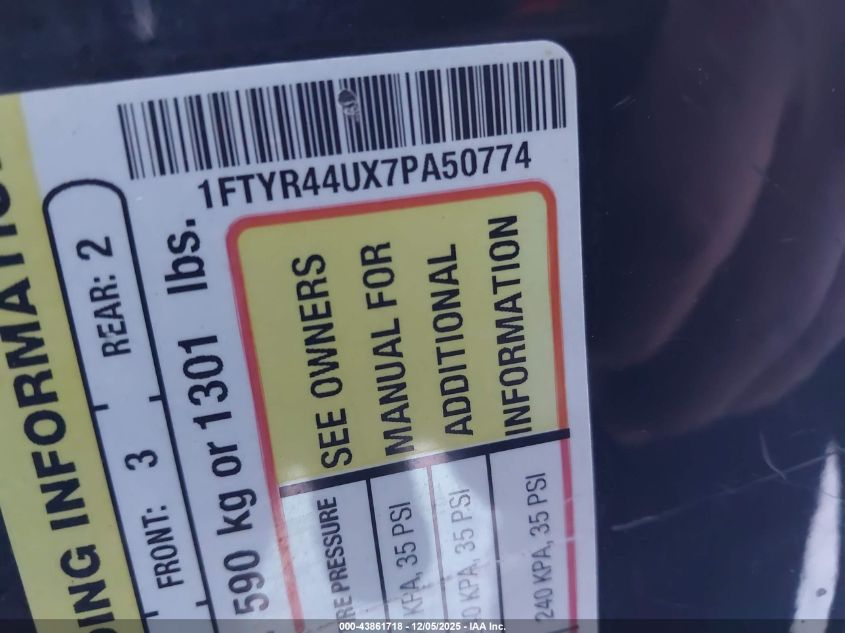 2007 Ford Ranger Sport/Stx/Xlt VIN: 1FTYR44UX7PA50774 Lot: 43861718