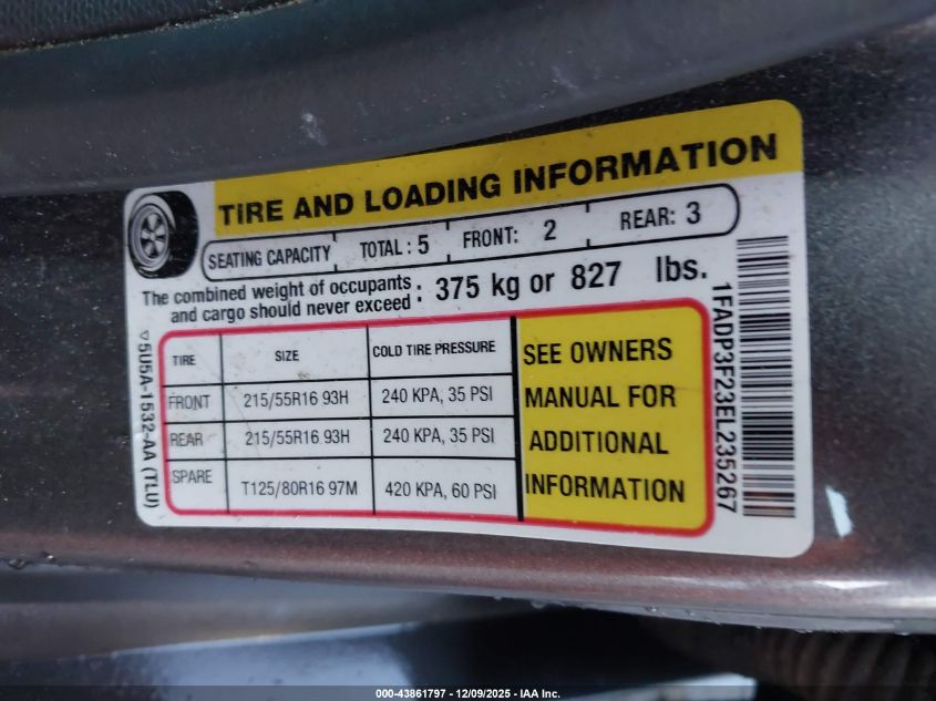 2014 Ford Focus Se VIN: 1FADP3F23EL235267 Lot: 43861797