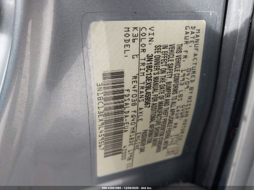 2009 Nissan Versa 1.8S VIN: 3N1BC13EX9L459567 Lot: 43861965