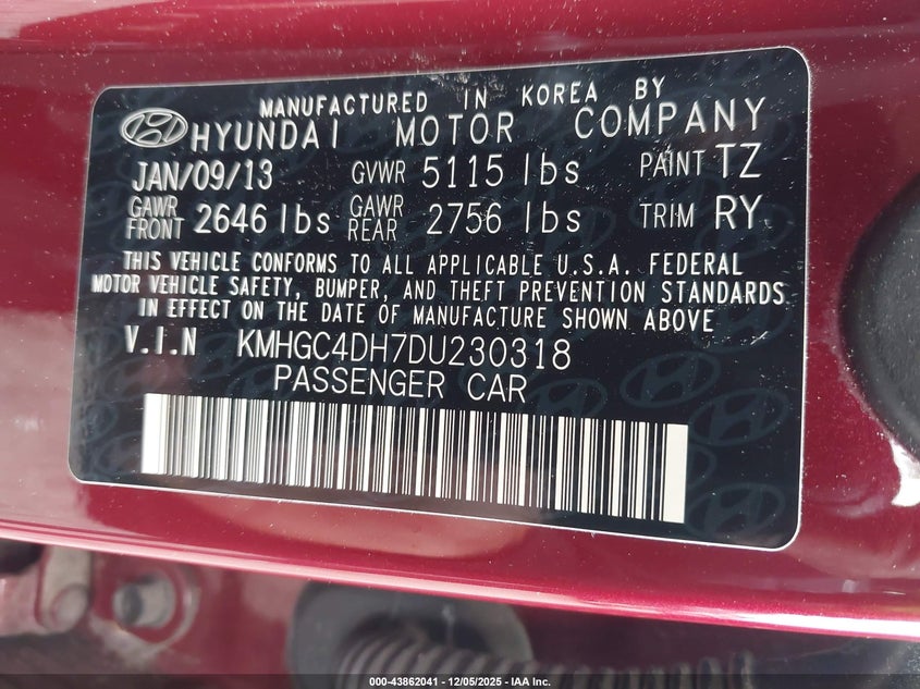 KMHGC4DH7DU230318 2013 HYUNDAI GENESIS photo no. 9