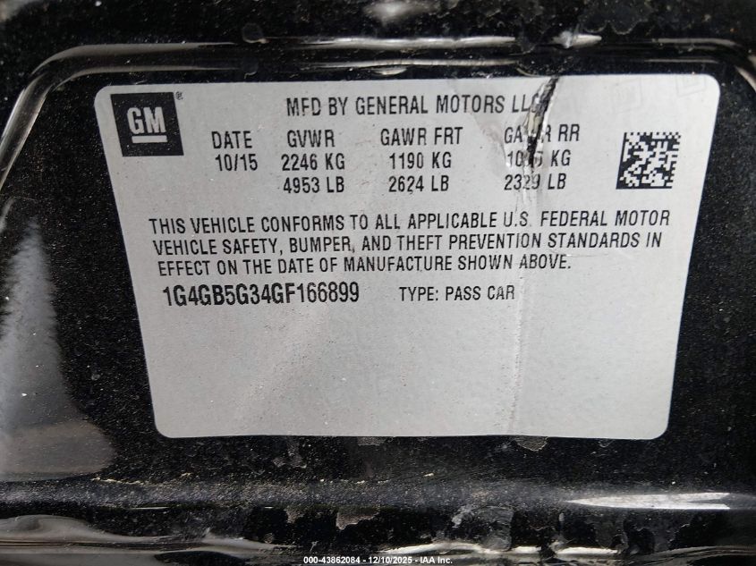 2016 Buick Lacrosse Leather VIN: 1G4GB5G34GF166899 Lot: 43862084