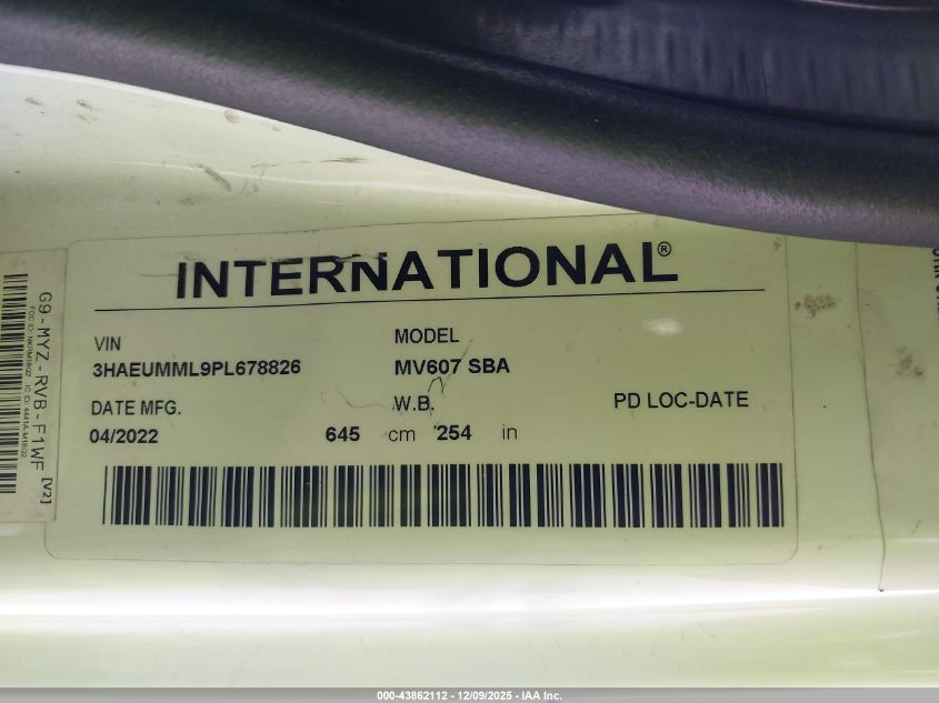 2023 International Mv VIN: 3HAEUMML9PL678826 Lot: 43862112