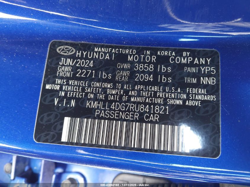 2024 Hyundai Elantra Se VIN: KMHLL4DG7RU841821 Lot: 43862165