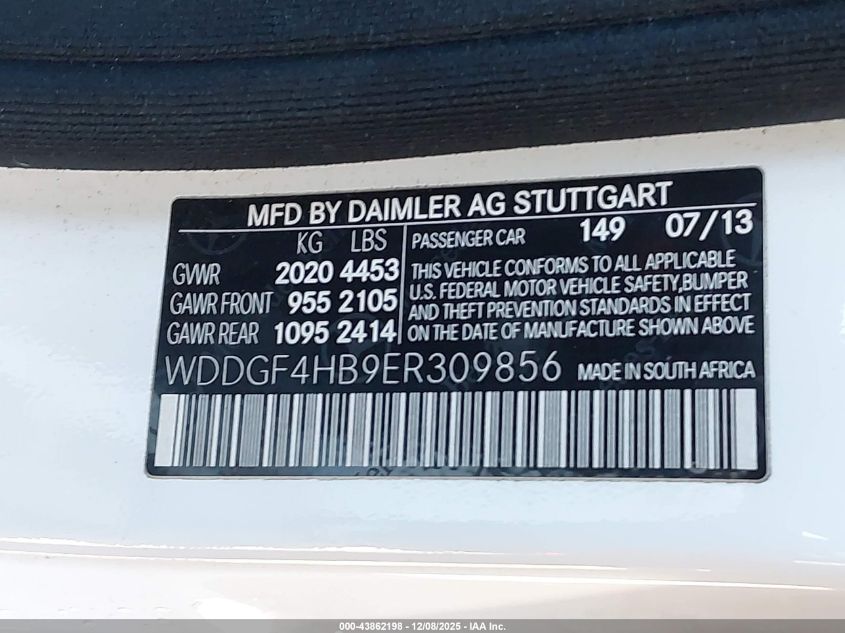 2014 Mercedes-Benz C 250 Sport VIN: WDDGF4HB9ER309856 Lot: 43862198