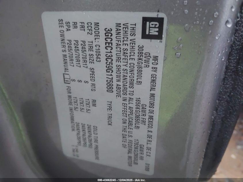 2009 Chevrolet Silverado 1500 Ls VIN: 3GCEC13C59G175880 Lot: 43862245