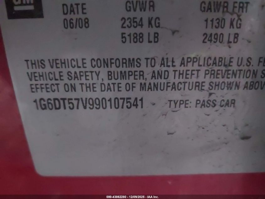 2009 Cadillac Cts Standard VIN: 1G6DT57V990107541 Lot: 43862280