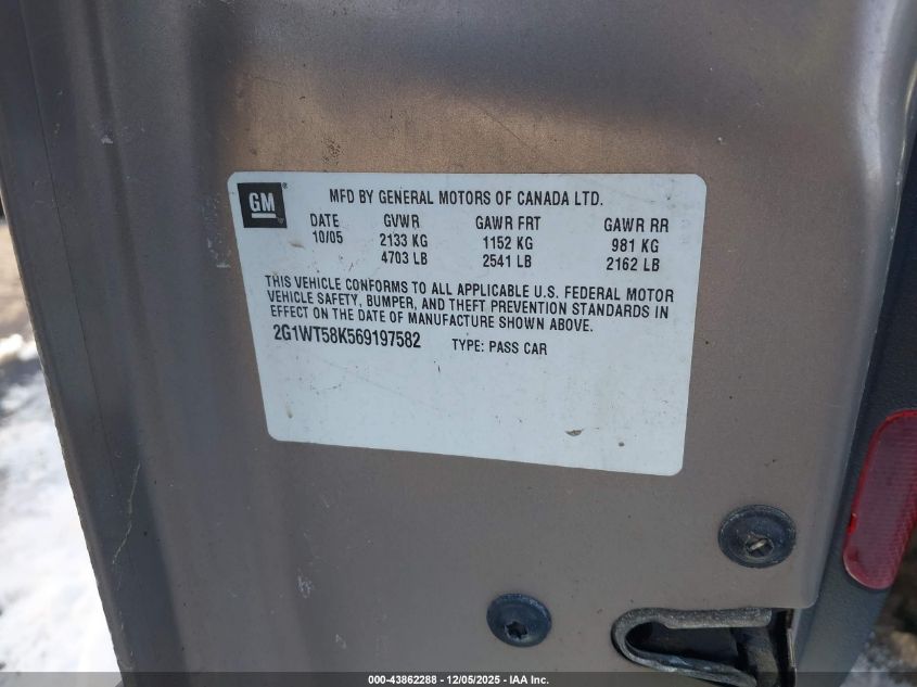 2006 Chevrolet Impala Lt VIN: 2G1WT58K569197582 Lot: 43862288