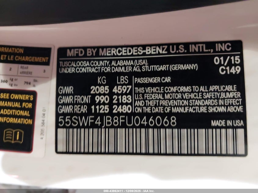 55SWF4JB8FU046068 2015 MERCEDES-BENZ C-KLASSE photo no. 9