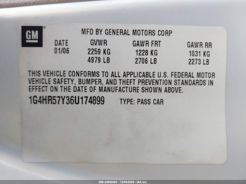 2006 Buick Lucerne Cxl VIN: 1G4HR57Y36U174899 Lot: 43862453