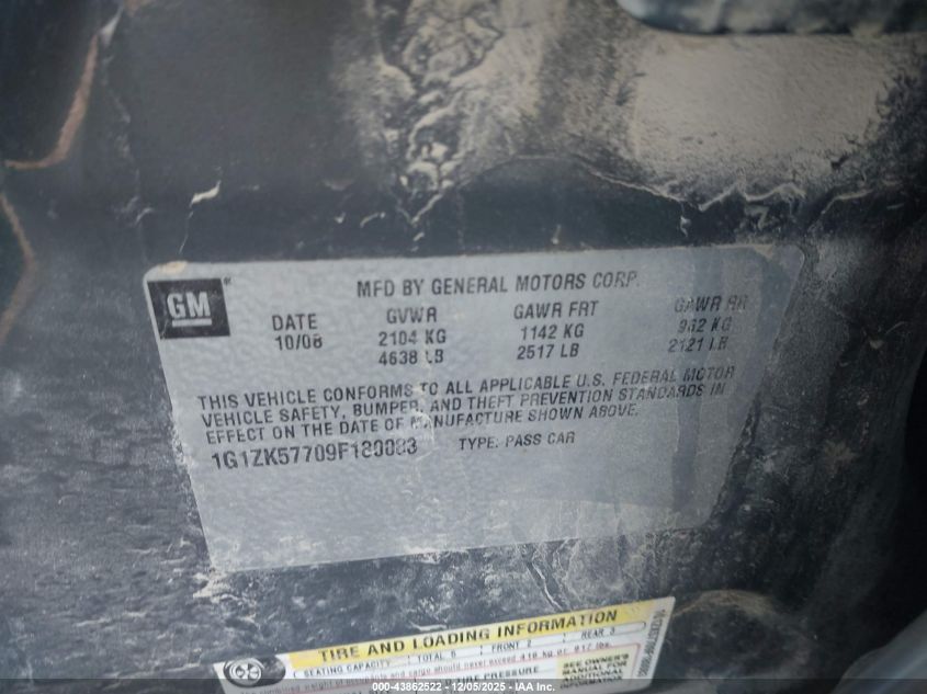 2009 Chevrolet Malibu Ltz VIN: 1G1ZK57709F180083 Lot: 43862522