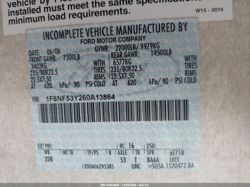 2007 Fleetwood Bounder VIN: 1F6NF53Y260A13864 Lot: 43862606