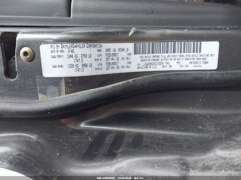 2002 Jeep Grand Cherokee Limited VIN: 1J4GW58N32C215670 Lot: 43862638