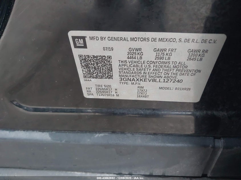 3GNAXKEV8LL127240 2020 CHEVROLET EQUINOX photo no. 9