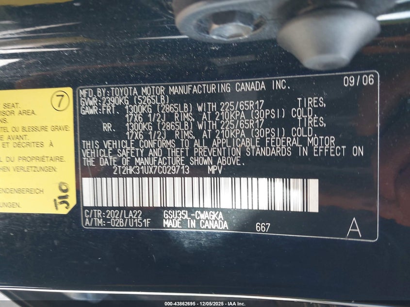 2T2HK31UX7C029713 2007 LEXUS RX photo no. 9