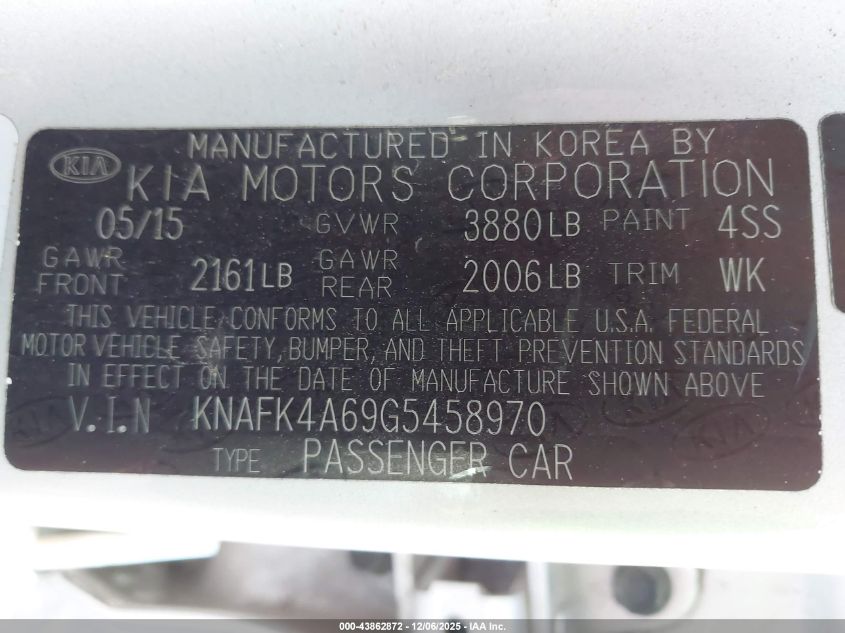 2016 Kia Forte Lx VIN: KNAFK4A69G5458970 Lot: 43862872