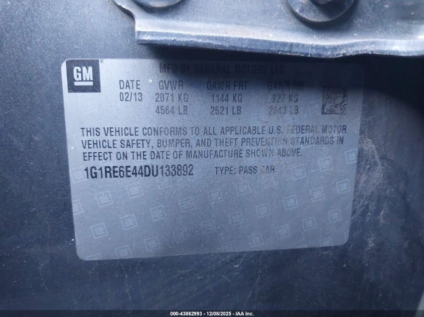 2013 Chevrolet Volt VIN: 1G1RE6E44DU133892 Lot: 43862993