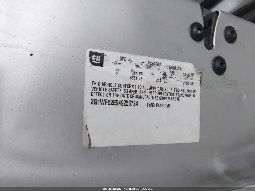 2004 Chevrolet Impala VIN: 2G1WF52E049256724 Lot: 43863037