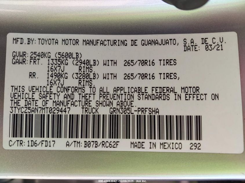 2021 Toyota Tacoma - 3TYCZ5AN7MT029447