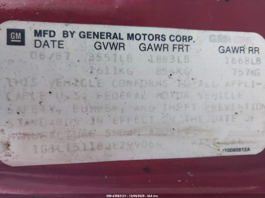 1988 Chevrolet Corsica VIN: 1G1LT5118JE299064 Lot: 43863131