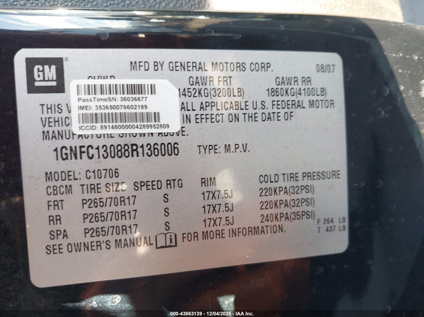 1GNFC13088R136006 2008 CHEVROLET TAHOE photo no. 9