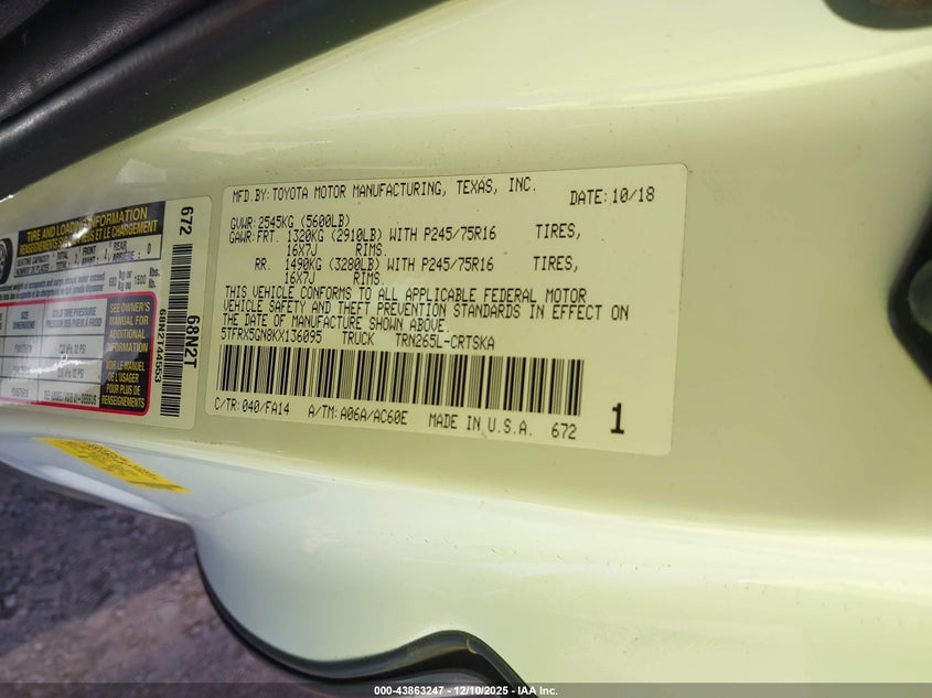 5TFRX5GN8KX136095 2019 TOYOTA TACOMA photo no. 9