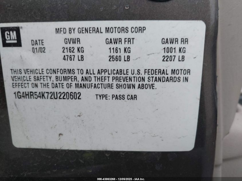 2002 Buick Lesabre Limited VIN: 1G4HR54K72U220602 Lot: 43863268