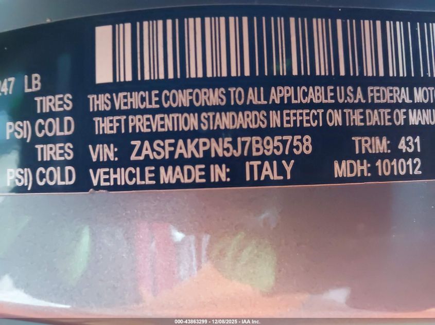 2018 Alfa Romeo Stelvio Sport Awd VIN: ZASFAKPN5J7B95758 Lot: 43863299