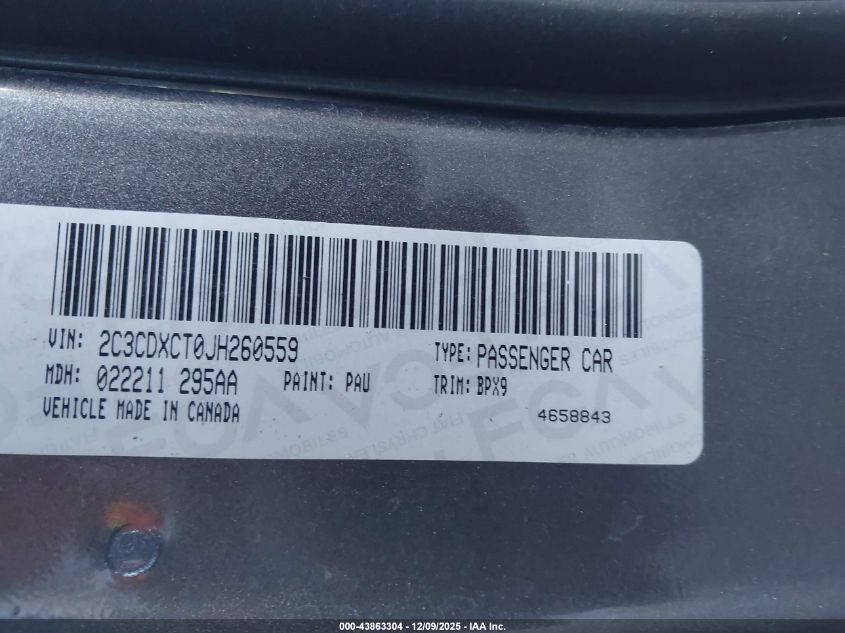 2018 Dodge Charger R/T Rwd VIN: 2C3CDXCT0JH260559 Lot: 43863304