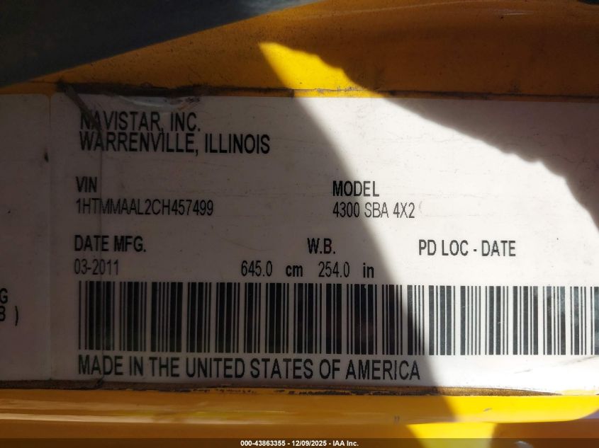 2012 International 4000 4300 VIN: 1HTMMAAL2CH457499 Lot: 43863355