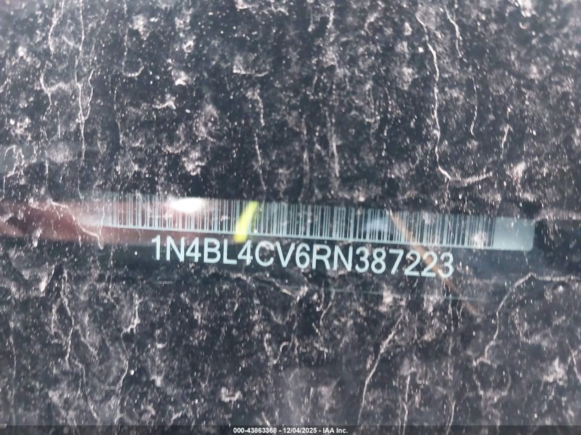 2024 Nissan Altima Sr Fwd VIN: 1N4BL4CV6RN387223 Lot: 43863368