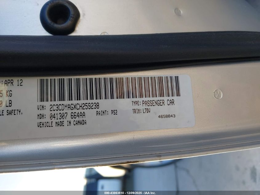 2012 Dodge Challenger Sxt VIN: 2C3CDYAGXCH259238 Lot: 43863510